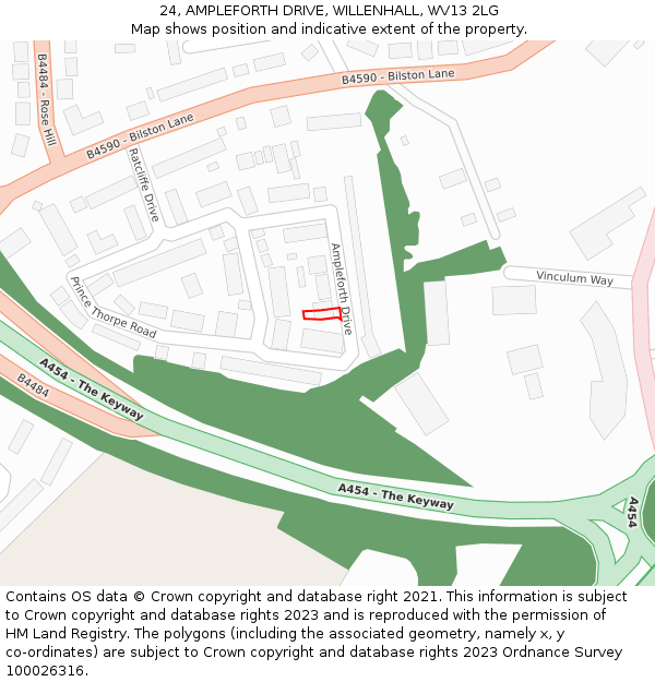 24, AMPLEFORTH DRIVE, WILLENHALL, WV13 2LG: Location map and indicative extent of plot