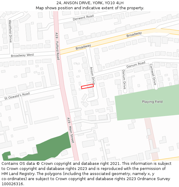 24, ANSON DRIVE, YORK, YO10 4LH: Location map and indicative extent of plot