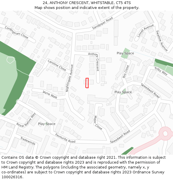 24, ANTHONY CRESCENT, WHITSTABLE, CT5 4TS: Location map and indicative extent of plot