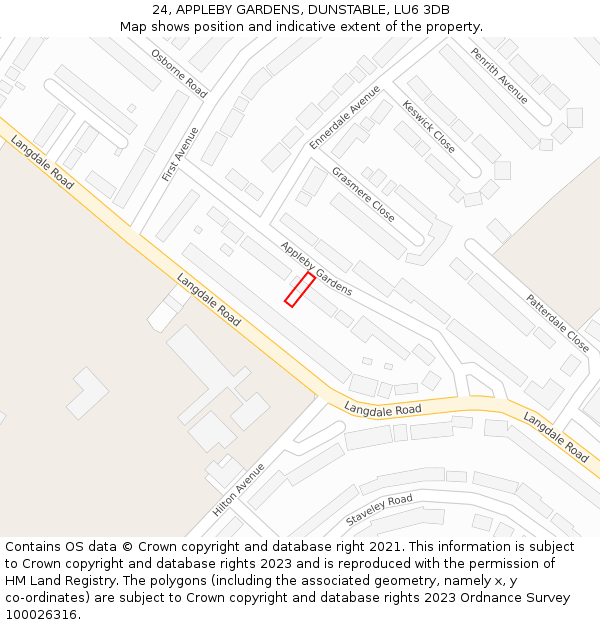 24, APPLEBY GARDENS, DUNSTABLE, LU6 3DB: Location map and indicative extent of plot