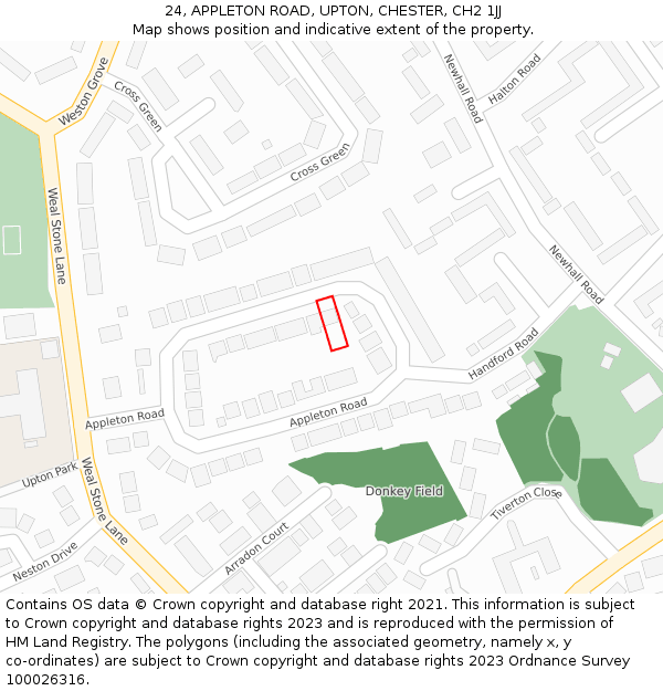 24, APPLETON ROAD, UPTON, CHESTER, CH2 1JJ: Location map and indicative extent of plot