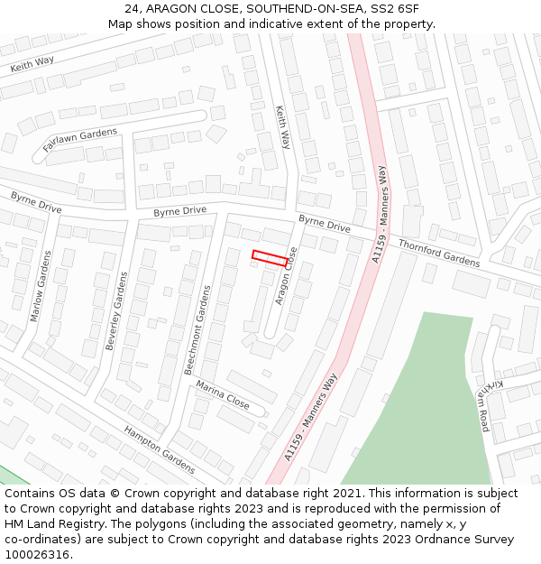 24, ARAGON CLOSE, SOUTHEND-ON-SEA, SS2 6SF: Location map and indicative extent of plot