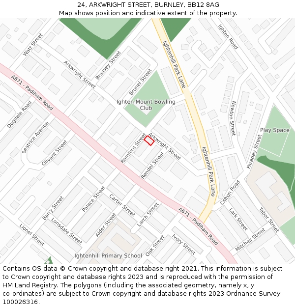 24, ARKWRIGHT STREET, BURNLEY, BB12 8AG: Location map and indicative extent of plot