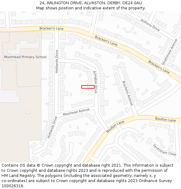 24, ARLINGTON DRIVE, ALVASTON, DERBY, DE24 0AU: Location map and indicative extent of plot