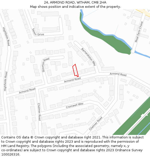 24, ARMOND ROAD, WITHAM, CM8 2HA: Location map and indicative extent of plot