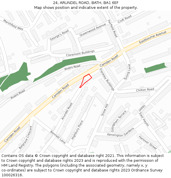 24, ARUNDEL ROAD, BATH, BA1 6EF: Location map and indicative extent of plot