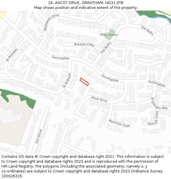 24, ASCOT DRIVE, GRANTHAM, NG31 9TB: Location map and indicative extent of plot