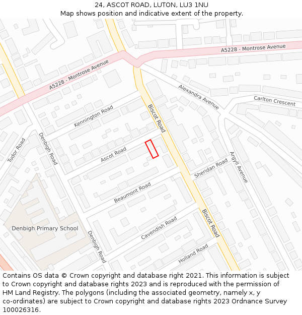 24, ASCOT ROAD, LUTON, LU3 1NU: Location map and indicative extent of plot