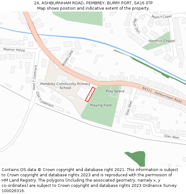 24, ASHBURNHAM ROAD, PEMBREY, BURRY PORT, SA16 0TP: Location map and indicative extent of plot