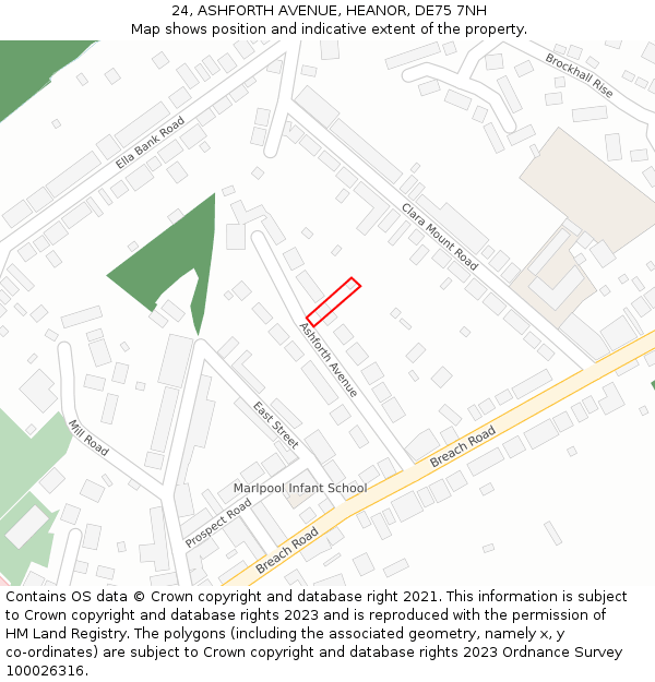 24, ASHFORTH AVENUE, HEANOR, DE75 7NH: Location map and indicative extent of plot