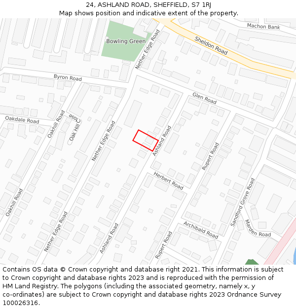 24, ASHLAND ROAD, SHEFFIELD, S7 1RJ: Location map and indicative extent of plot