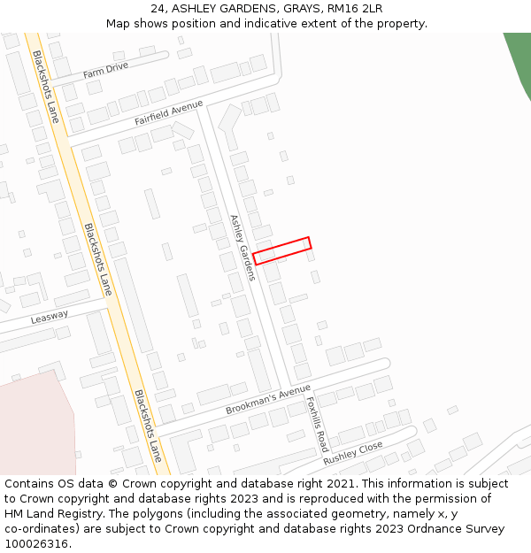 24, ASHLEY GARDENS, GRAYS, RM16 2LR: Location map and indicative extent of plot