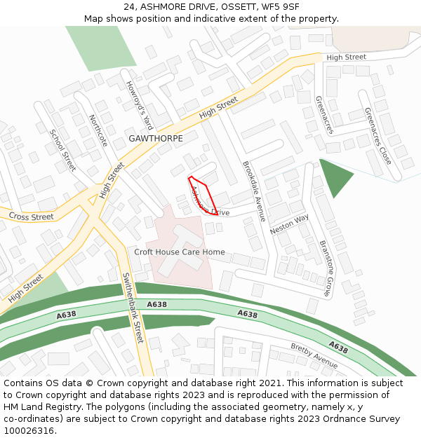 24, ASHMORE DRIVE, OSSETT, WF5 9SF: Location map and indicative extent of plot