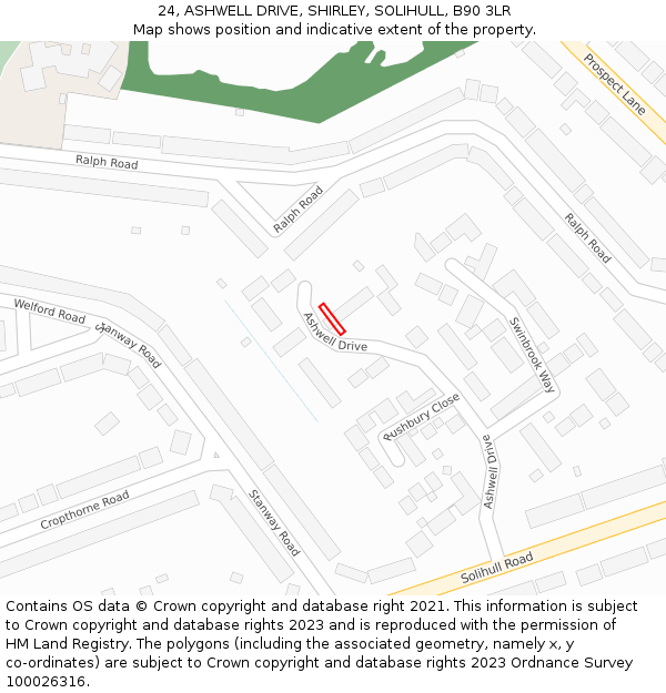 24, ASHWELL DRIVE, SHIRLEY, SOLIHULL, B90 3LR: Location map and indicative extent of plot