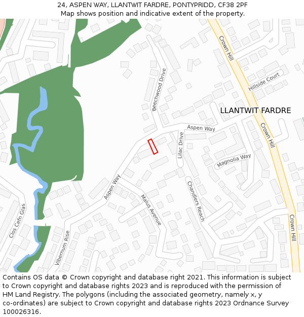 24, ASPEN WAY, LLANTWIT FARDRE, PONTYPRIDD, CF38 2PF: Location map and indicative extent of plot