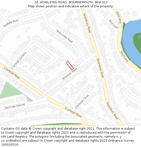 24, ATHELSTAN ROAD, BOURNEMOUTH, BH6 5LY: Location map and indicative extent of plot