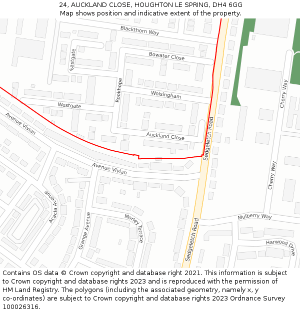 24, AUCKLAND CLOSE, HOUGHTON LE SPRING, DH4 6GG: Location map and indicative extent of plot