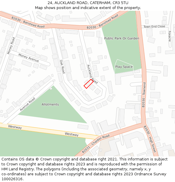 24, AUCKLAND ROAD, CATERHAM, CR3 5TU: Location map and indicative extent of plot