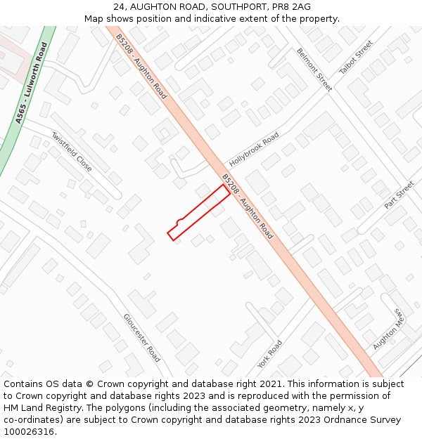 24, AUGHTON ROAD, SOUTHPORT, PR8 2AG: Location map and indicative extent of plot