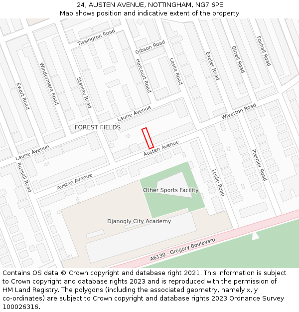 24, AUSTEN AVENUE, NOTTINGHAM, NG7 6PE: Location map and indicative extent of plot