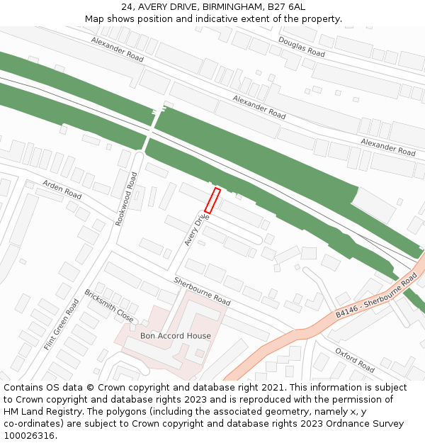 24, AVERY DRIVE, BIRMINGHAM, B27 6AL: Location map and indicative extent of plot