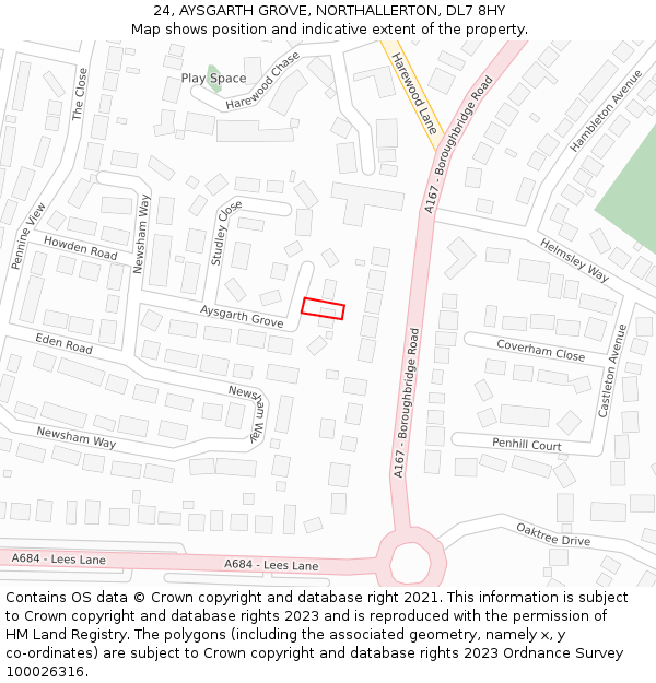 24, AYSGARTH GROVE, NORTHALLERTON, DL7 8HY: Location map and indicative extent of plot