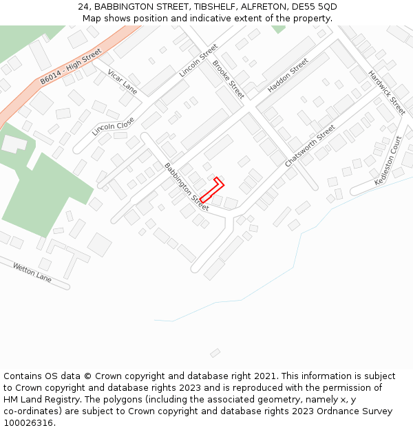 24, BABBINGTON STREET, TIBSHELF, ALFRETON, DE55 5QD: Location map and indicative extent of plot