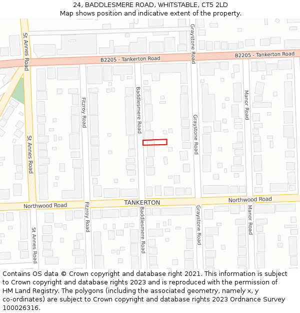 24, BADDLESMERE ROAD, WHITSTABLE, CT5 2LD: Location map and indicative extent of plot