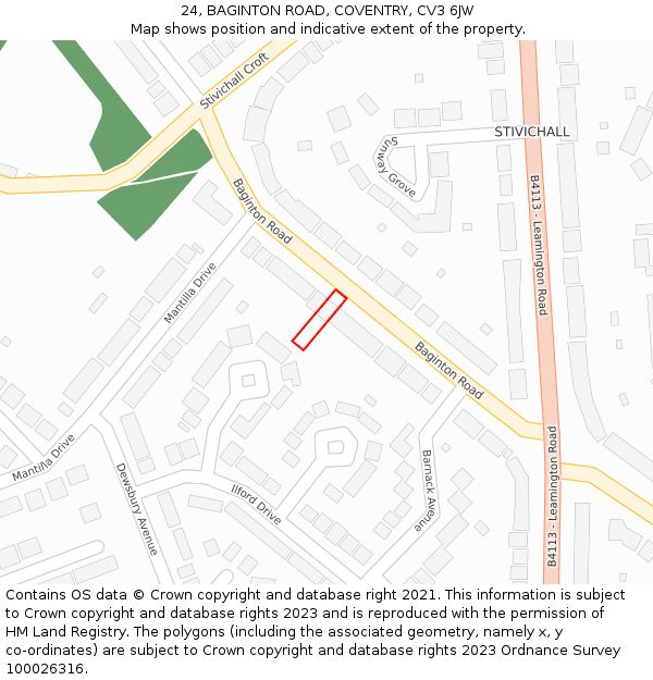 24, BAGINTON ROAD, COVENTRY, CV3 6JW: Location map and indicative extent of plot