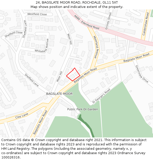 24, BAGSLATE MOOR ROAD, ROCHDALE, OL11 5XT: Location map and indicative extent of plot