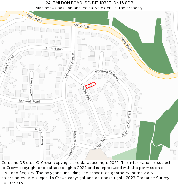 24, BAILDON ROAD, SCUNTHORPE, DN15 8DB: Location map and indicative extent of plot