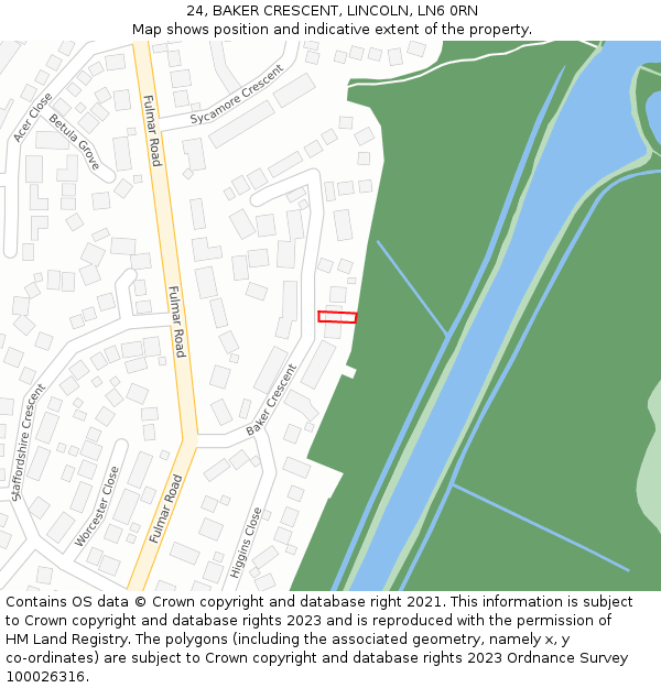 24, BAKER CRESCENT, LINCOLN, LN6 0RN: Location map and indicative extent of plot