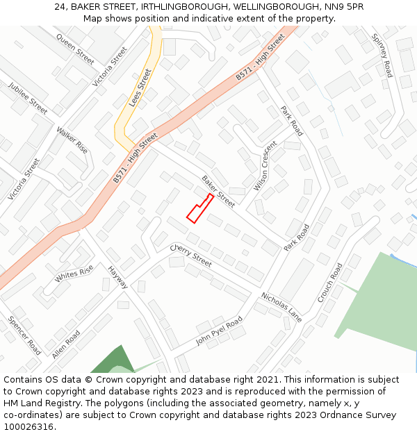 24, BAKER STREET, IRTHLINGBOROUGH, WELLINGBOROUGH, NN9 5PR: Location map and indicative extent of plot