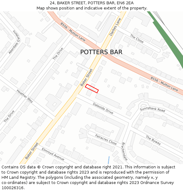 24, BAKER STREET, POTTERS BAR, EN6 2EA: Location map and indicative extent of plot