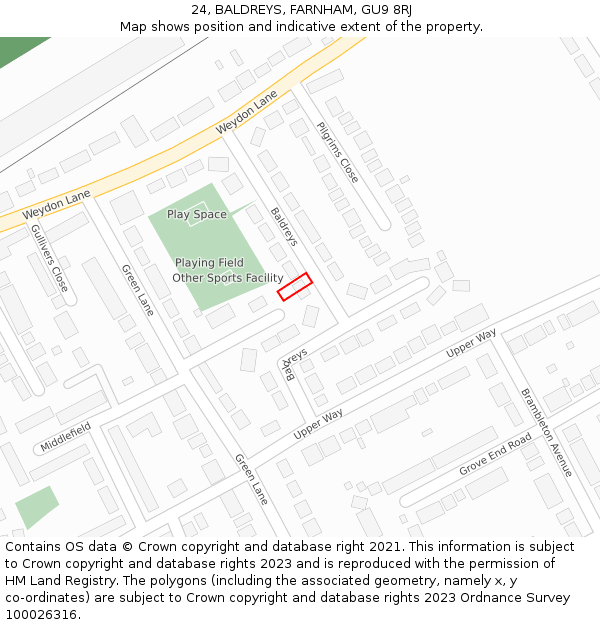 24, BALDREYS, FARNHAM, GU9 8RJ: Location map and indicative extent of plot