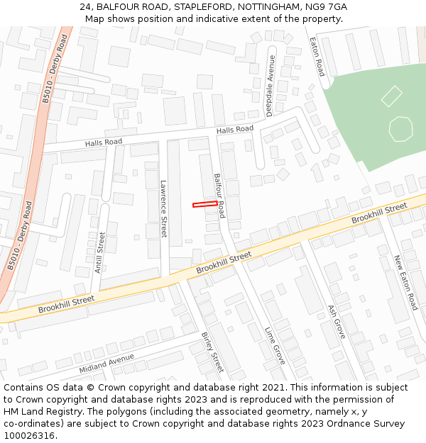 24, BALFOUR ROAD, STAPLEFORD, NOTTINGHAM, NG9 7GA: Location map and indicative extent of plot