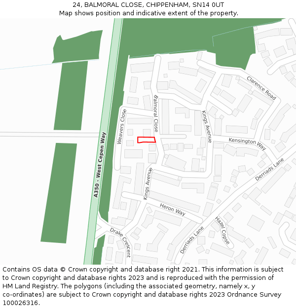 24, BALMORAL CLOSE, CHIPPENHAM, SN14 0UT: Location map and indicative extent of plot