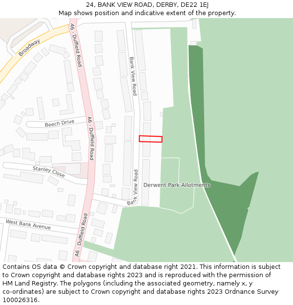 24, BANK VIEW ROAD, DERBY, DE22 1EJ: Location map and indicative extent of plot