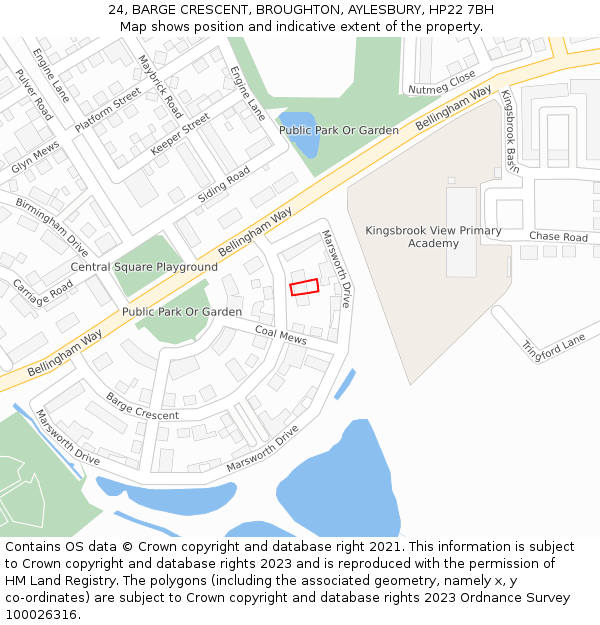 24, BARGE CRESCENT, BROUGHTON, AYLESBURY, HP22 7BH: Location map and indicative extent of plot