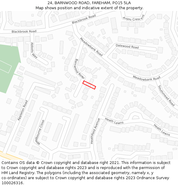 24, BARNWOOD ROAD, FAREHAM, PO15 5LA: Location map and indicative extent of plot