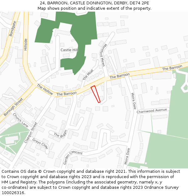 24, BARROON, CASTLE DONINGTON, DERBY, DE74 2PE: Location map and indicative extent of plot