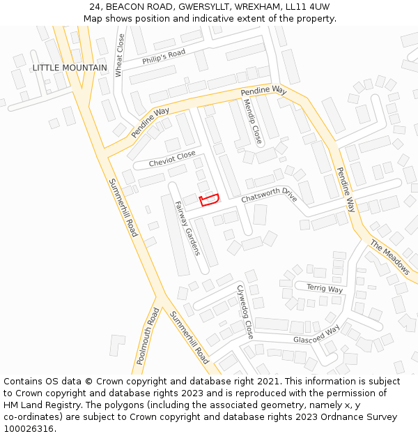 24, BEACON ROAD, GWERSYLLT, WREXHAM, LL11 4UW: Location map and indicative extent of plot