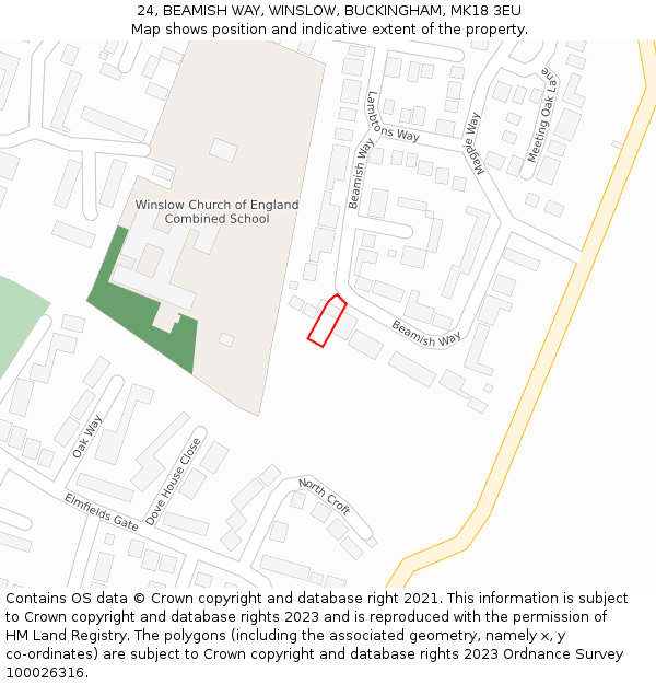 24, BEAMISH WAY, WINSLOW, BUCKINGHAM, MK18 3EU: Location map and indicative extent of plot