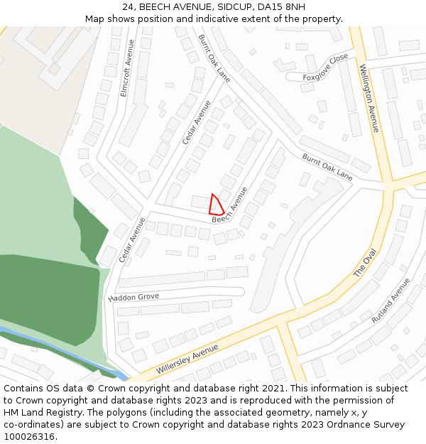 24, BEECH AVENUE, SIDCUP, DA15 8NH: Location map and indicative extent of plot