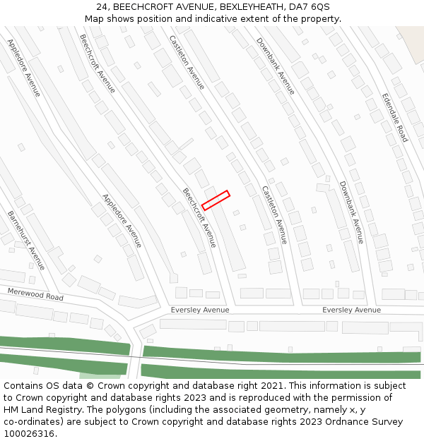 24, BEECHCROFT AVENUE, BEXLEYHEATH, DA7 6QS: Location map and indicative extent of plot