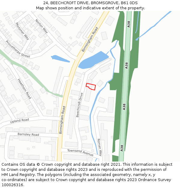 24, BEECHCROFT DRIVE, BROMSGROVE, B61 0DS: Location map and indicative extent of plot