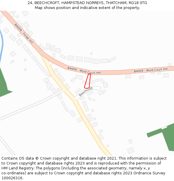 24, BEECHCROFT, HAMPSTEAD NORREYS, THATCHAM, RG18 0TG: Location map and indicative extent of plot