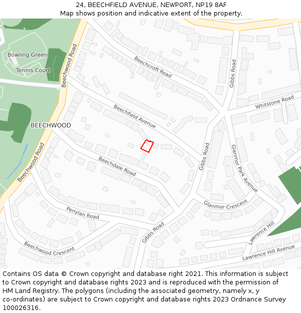 24, BEECHFIELD AVENUE, NEWPORT, NP19 8AF: Location map and indicative extent of plot