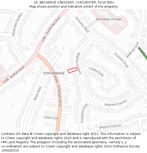 24, BELGRAVE CRESCENT, CHICHESTER, PO19 8SH: Location map and indicative extent of plot