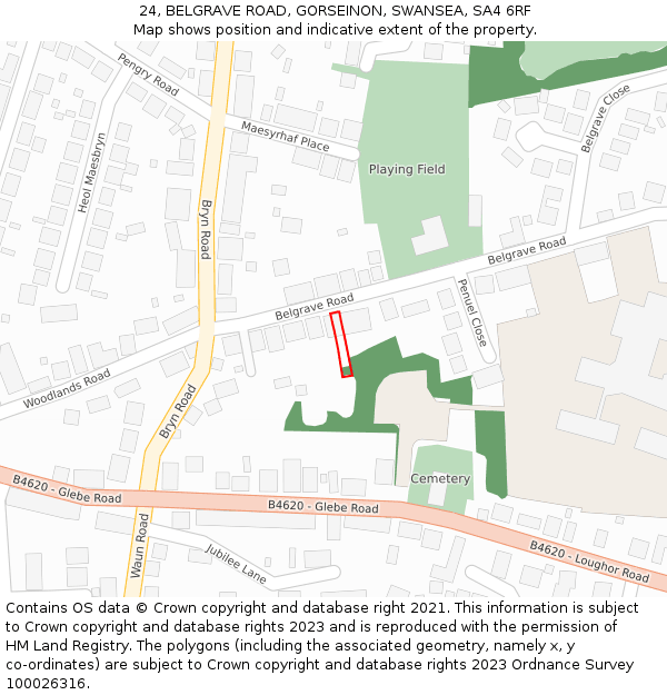 24, BELGRAVE ROAD, GORSEINON, SWANSEA, SA4 6RF: Location map and indicative extent of plot